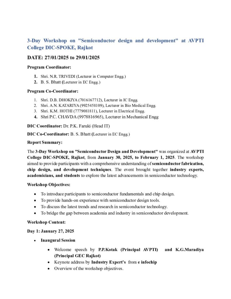 thumbnail of Report on 3 days workshop on Semiconductor design and developement at DIC SPOKE Rajkot