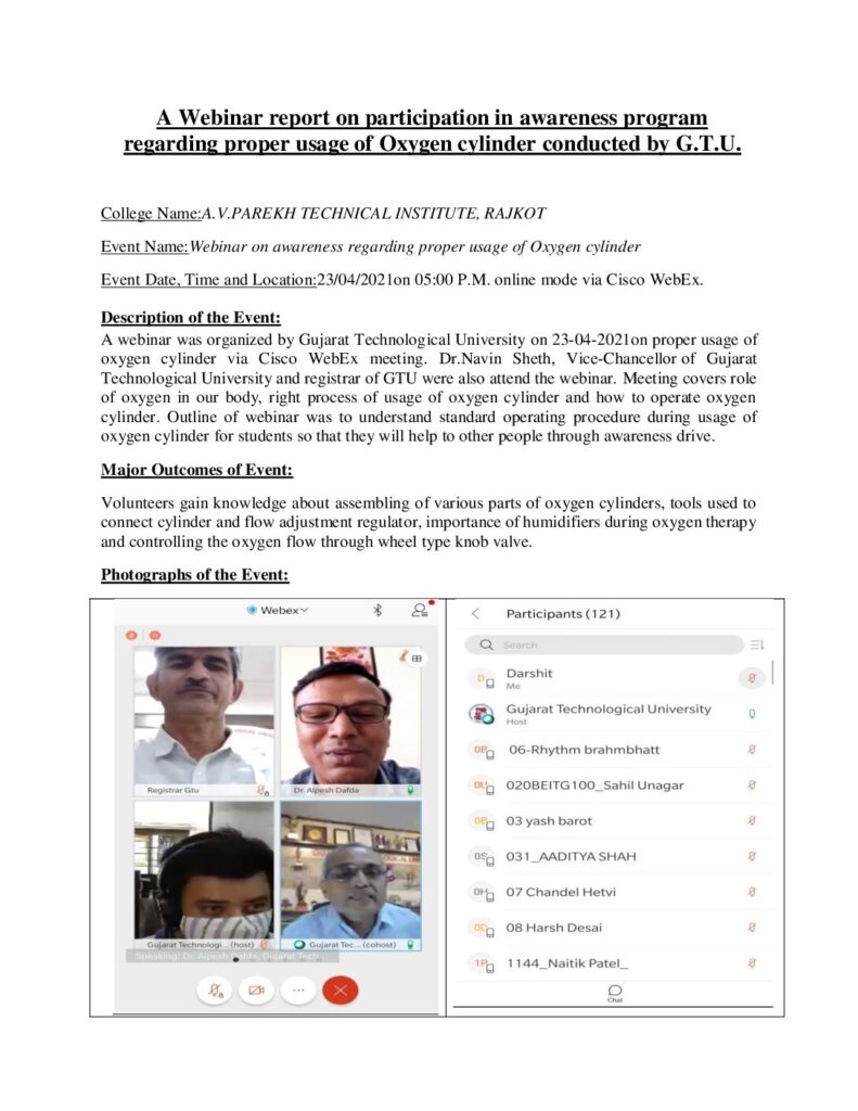 thumbnail of Webinar-GTU Volunteers on awareness regarding proper usage of Oxygen cylinder_23_04_2021